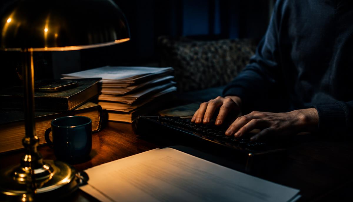 Escritor digitando um manuscrito