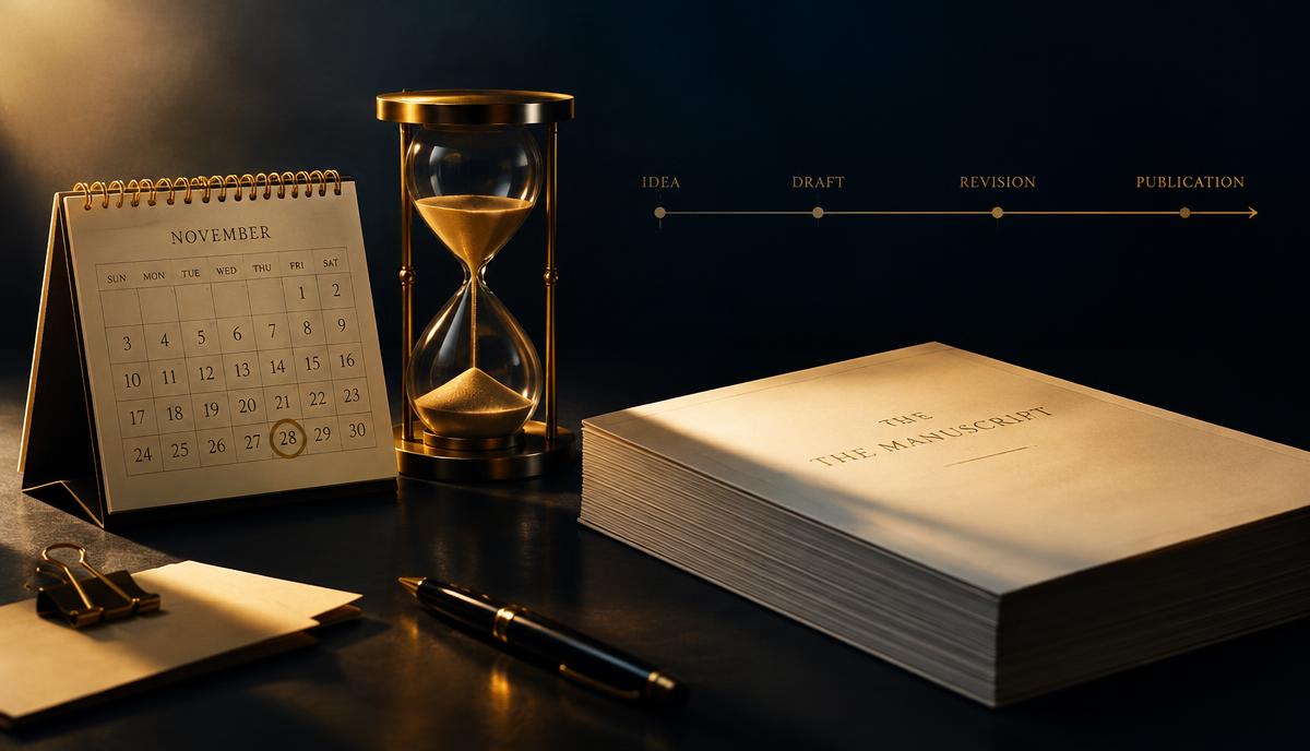 Calendário, ampulheta e manuscrito